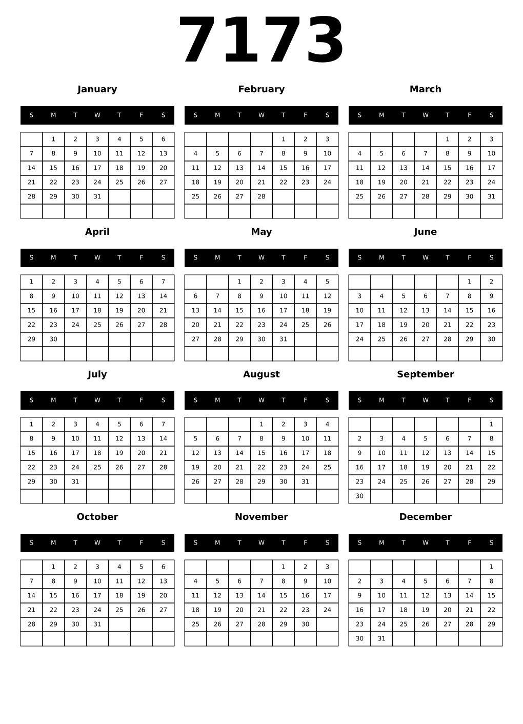 Printable 7173 Calendars