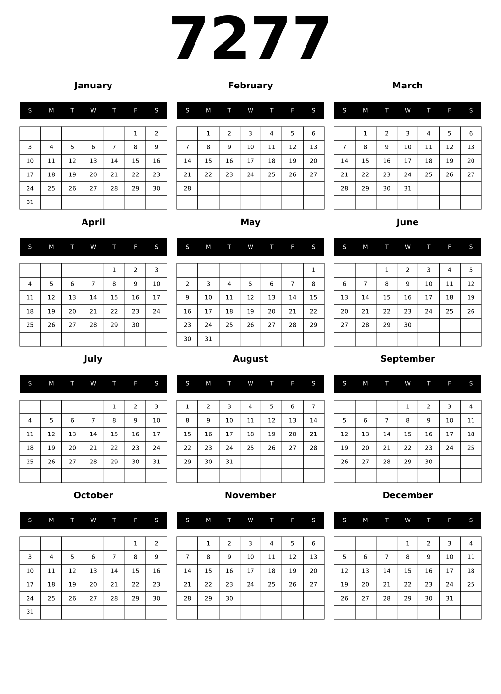 Printable 7277 Calendars