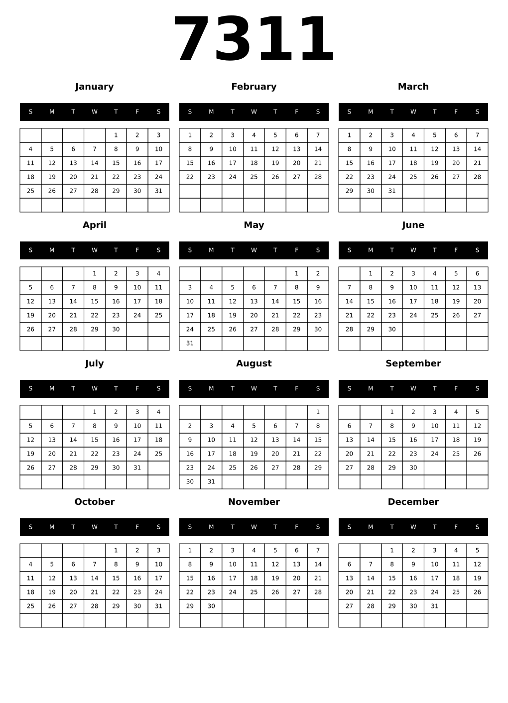 Printable 7311 Calendars