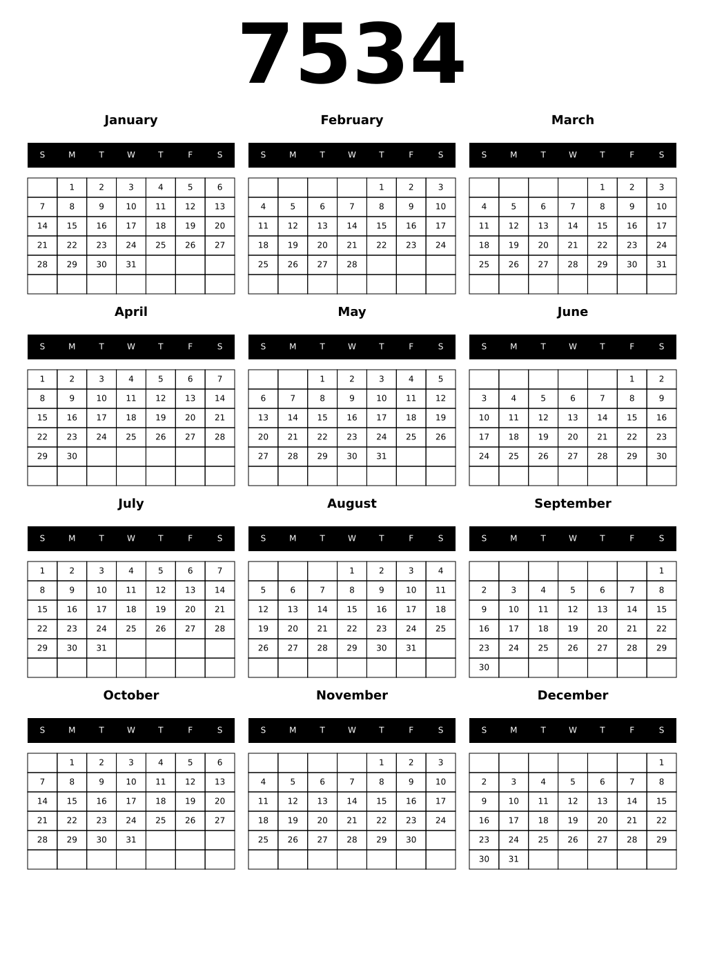 Printable 7534 Calendars