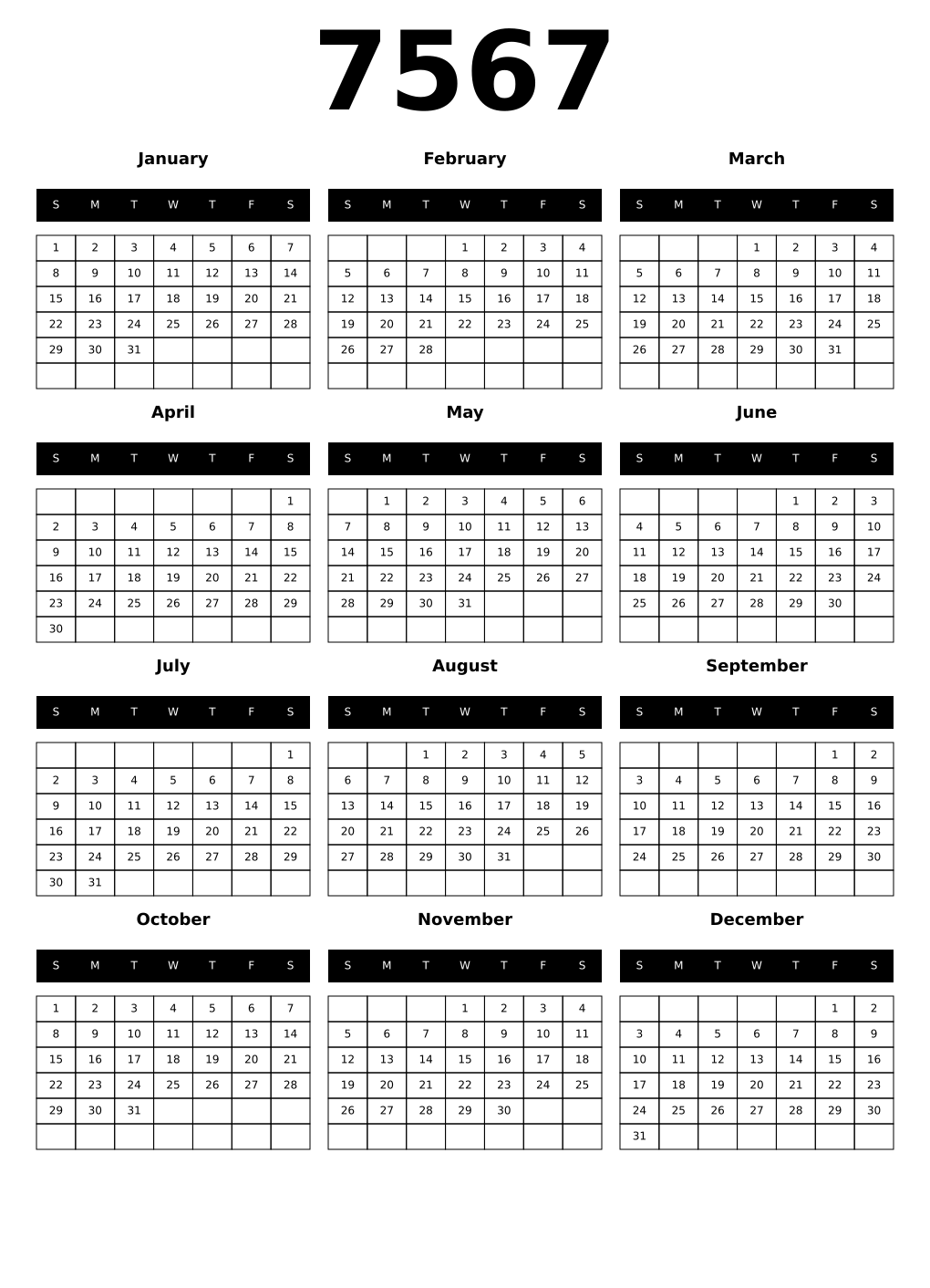 Printable 7567 Calendars