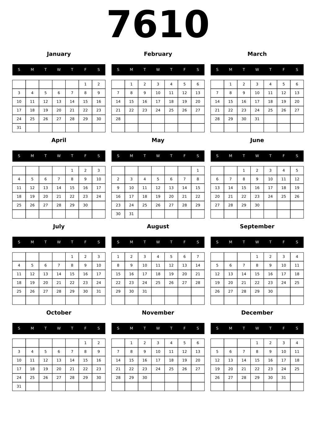 Printable 7610 Calendars