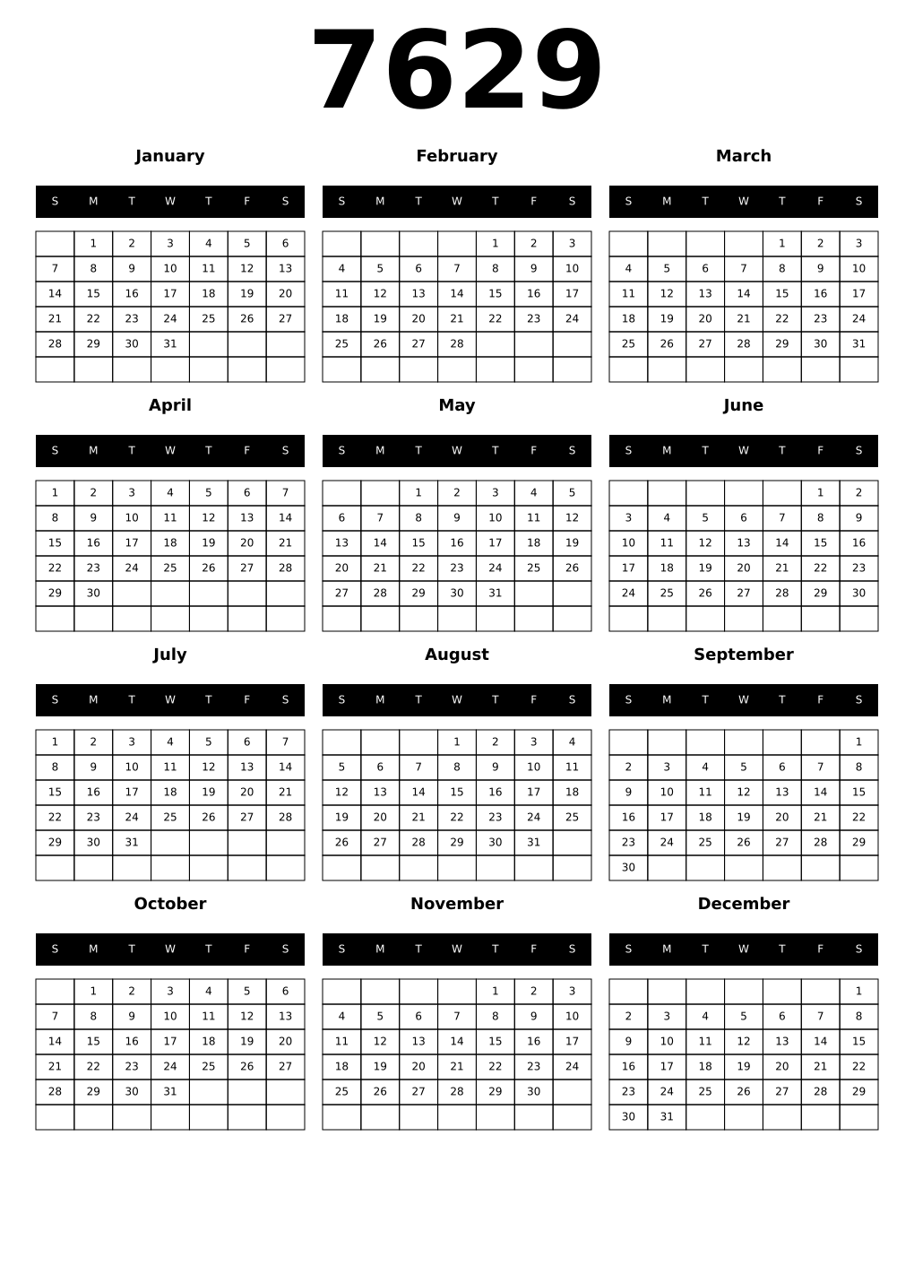 Printable 7629 Calendars