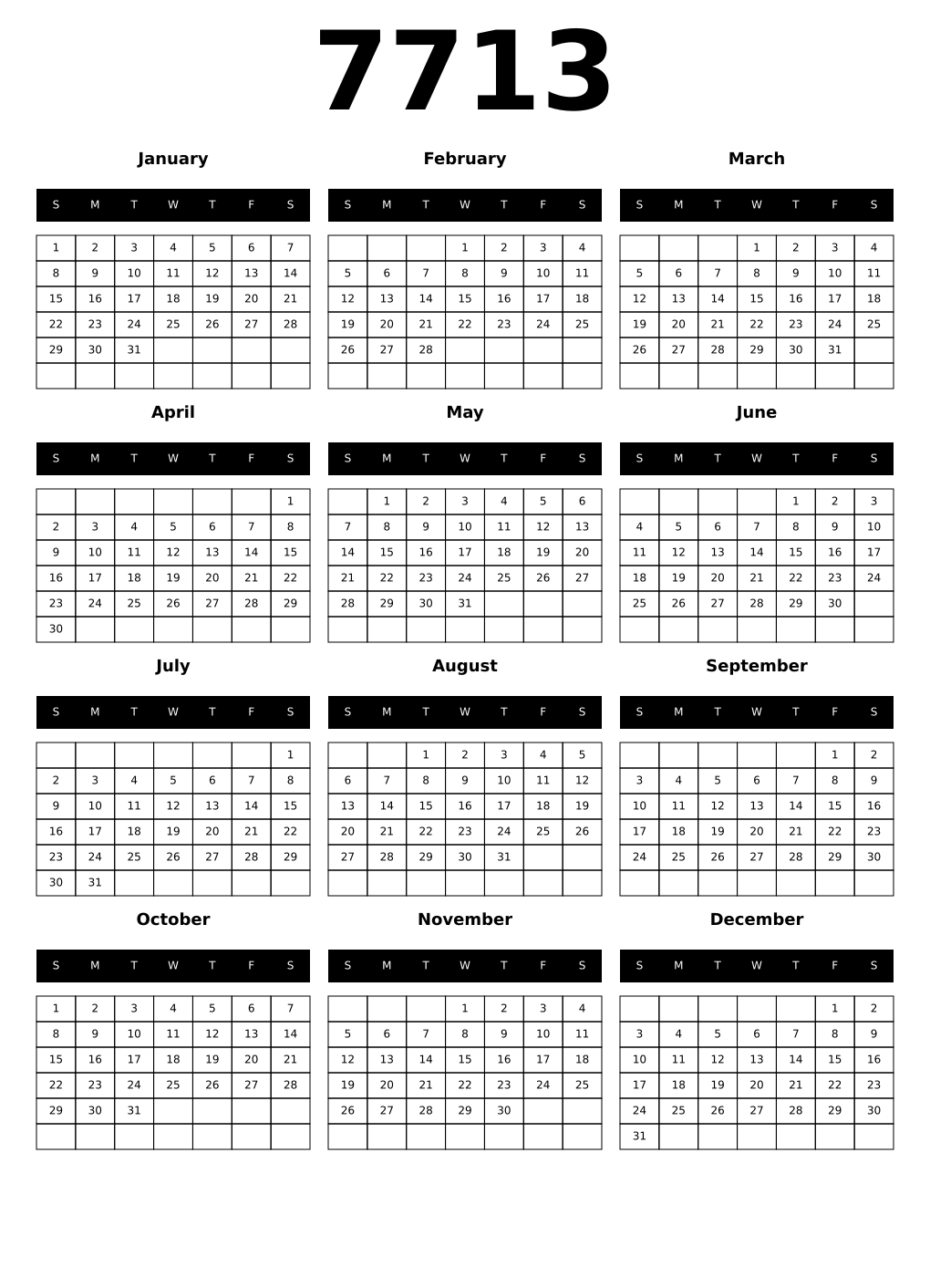 Printable 7713 Calendars