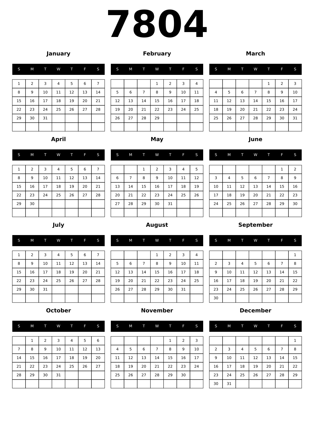 Printable 7804 Calendars