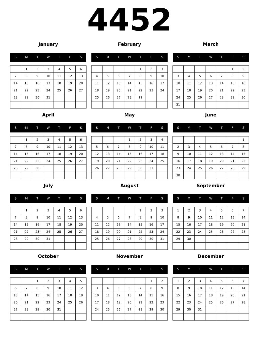 Printable 4452 Calendars