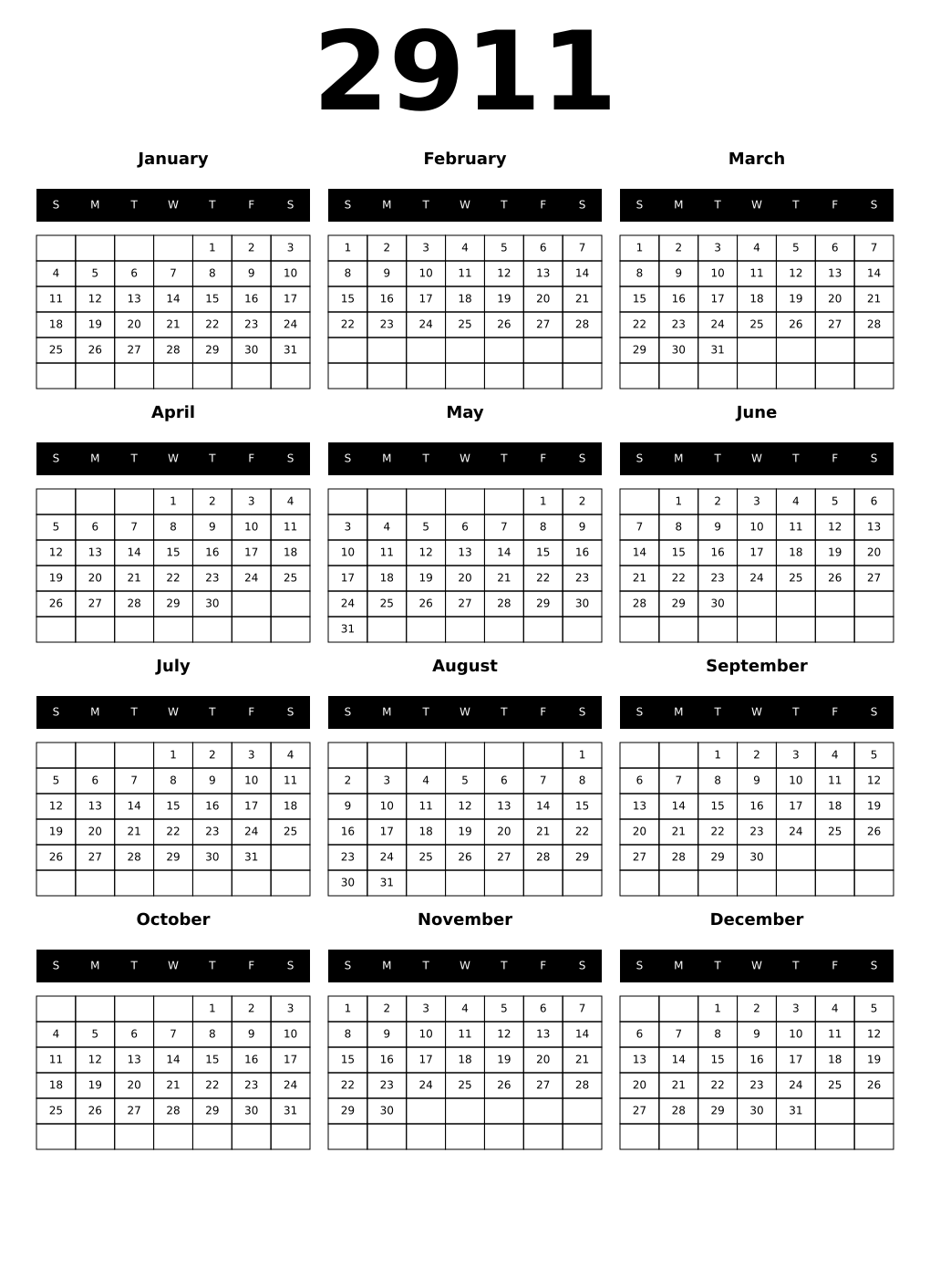 Printable 2911 Calendars