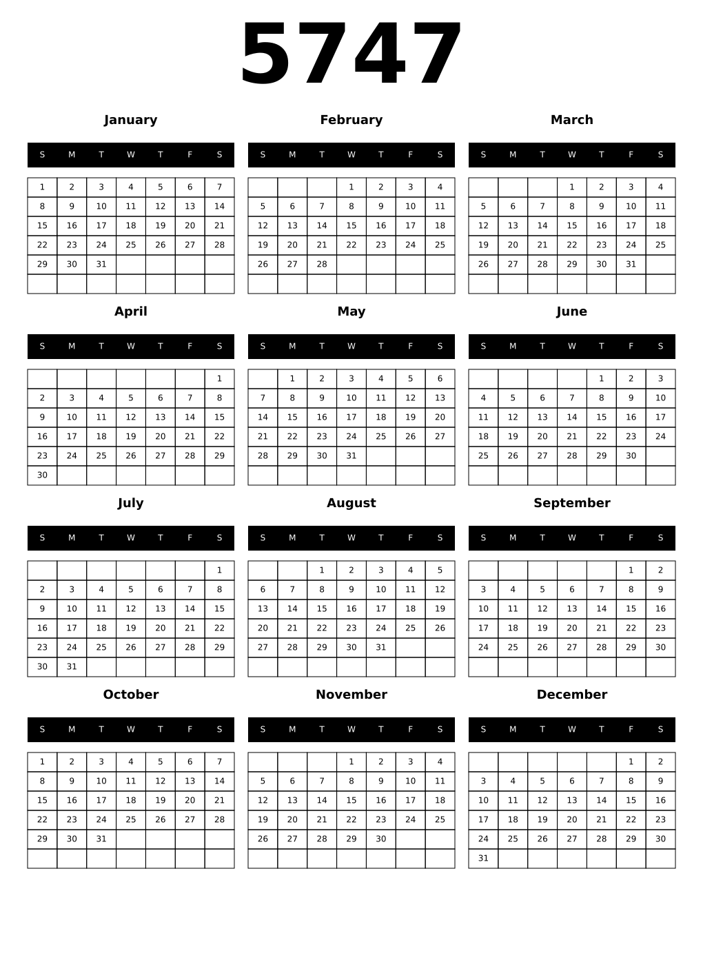 Printable 5747 Calendars