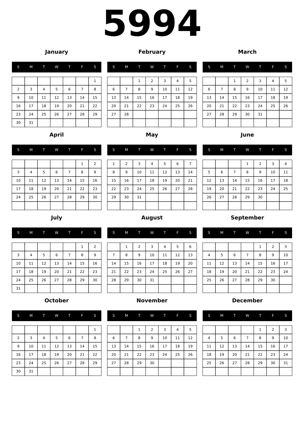Printable 5994 Calendars