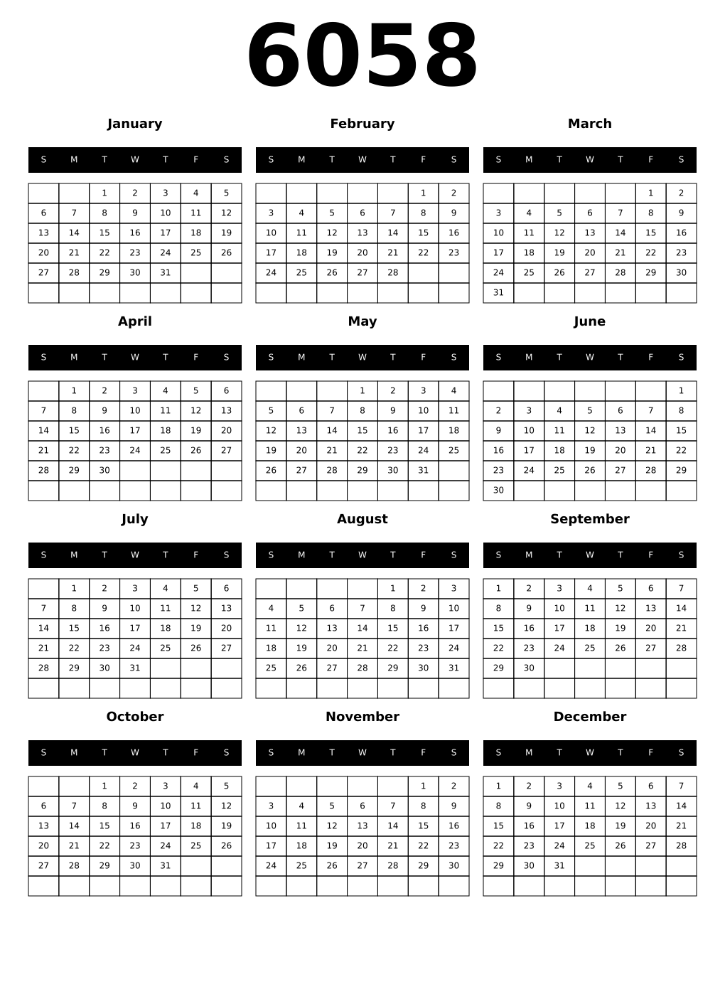 Printable 6058 Calendars
