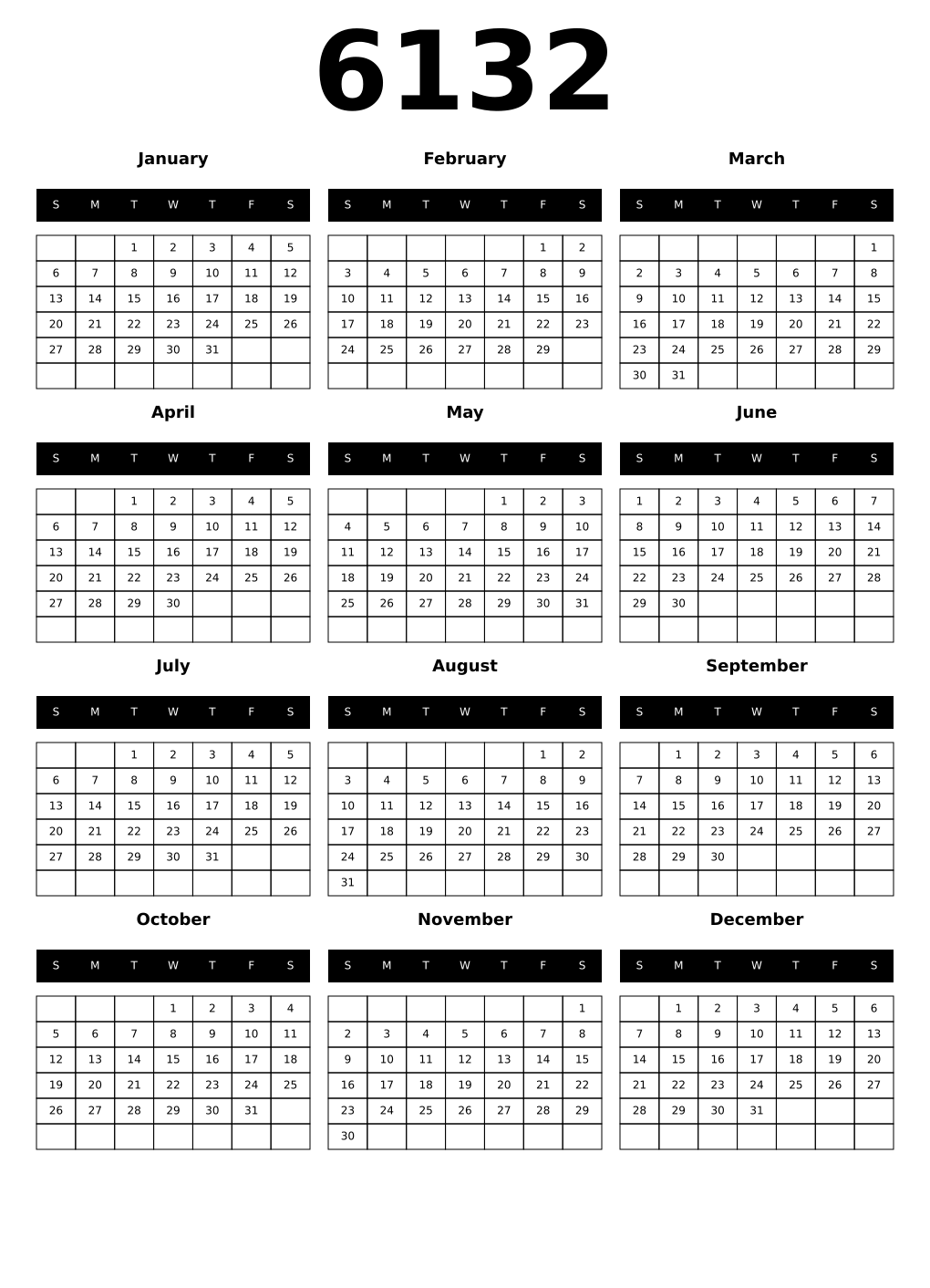 Printable 6132 Calendars