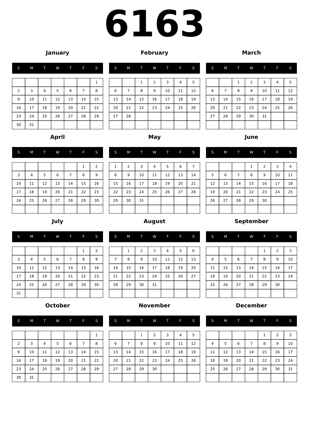 Printable 6163 Calendars
