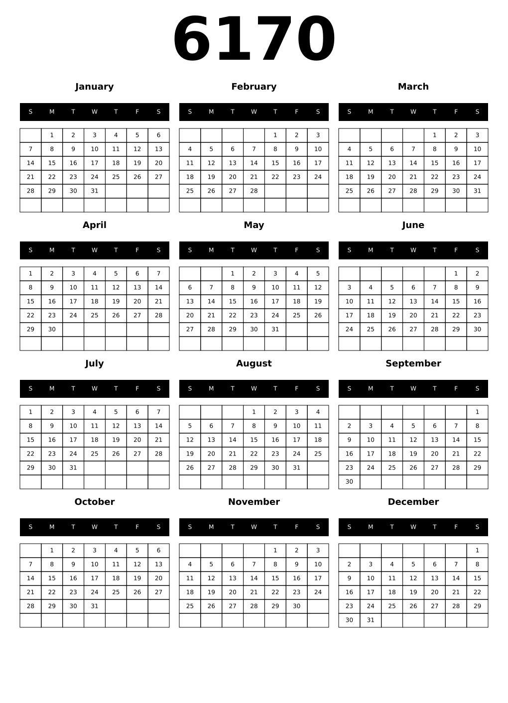 Printable 6170 Calendars