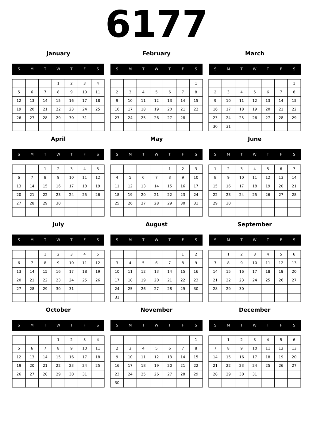Printable 6177 Calendars