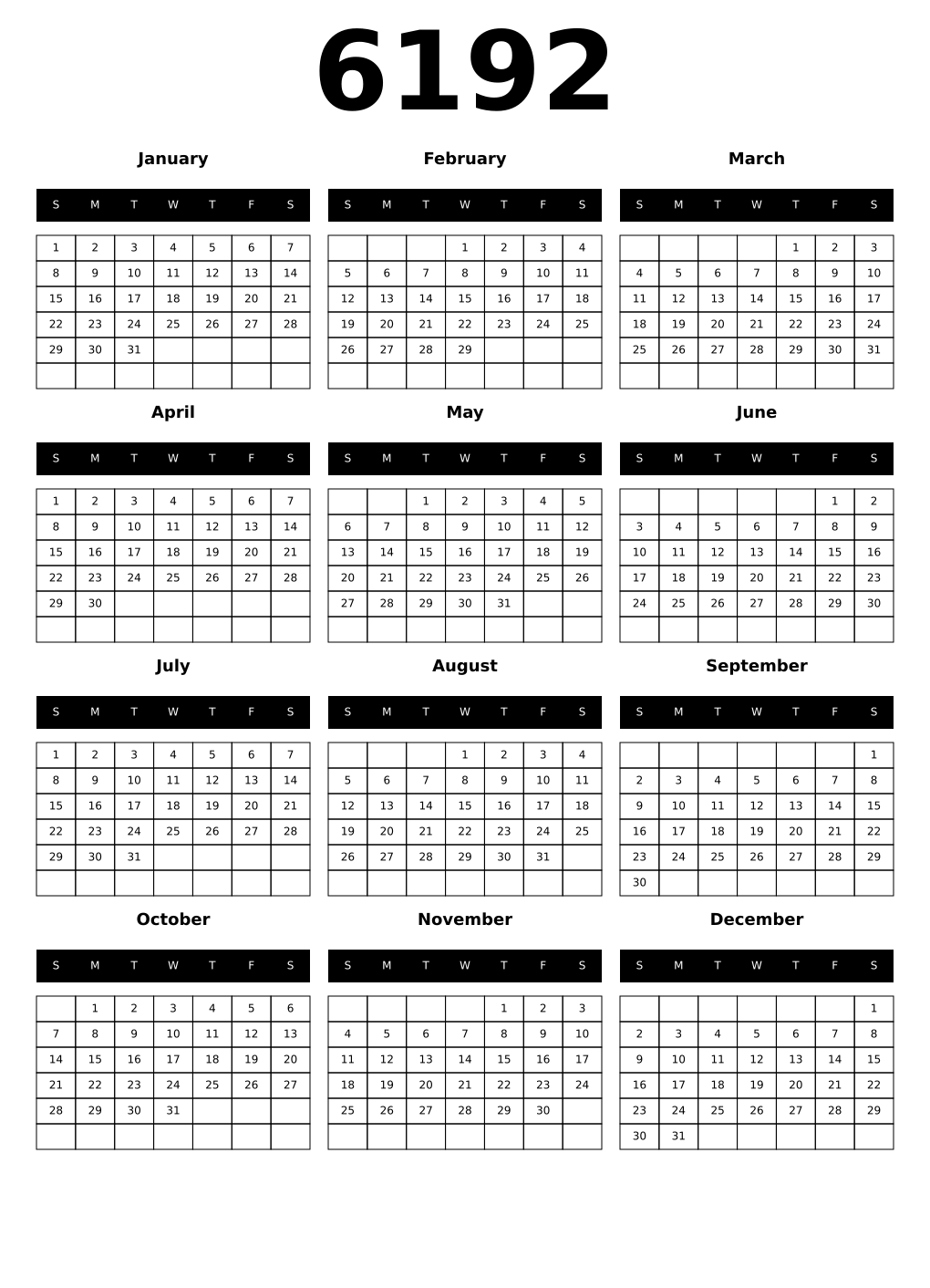 Printable 6192 Calendars