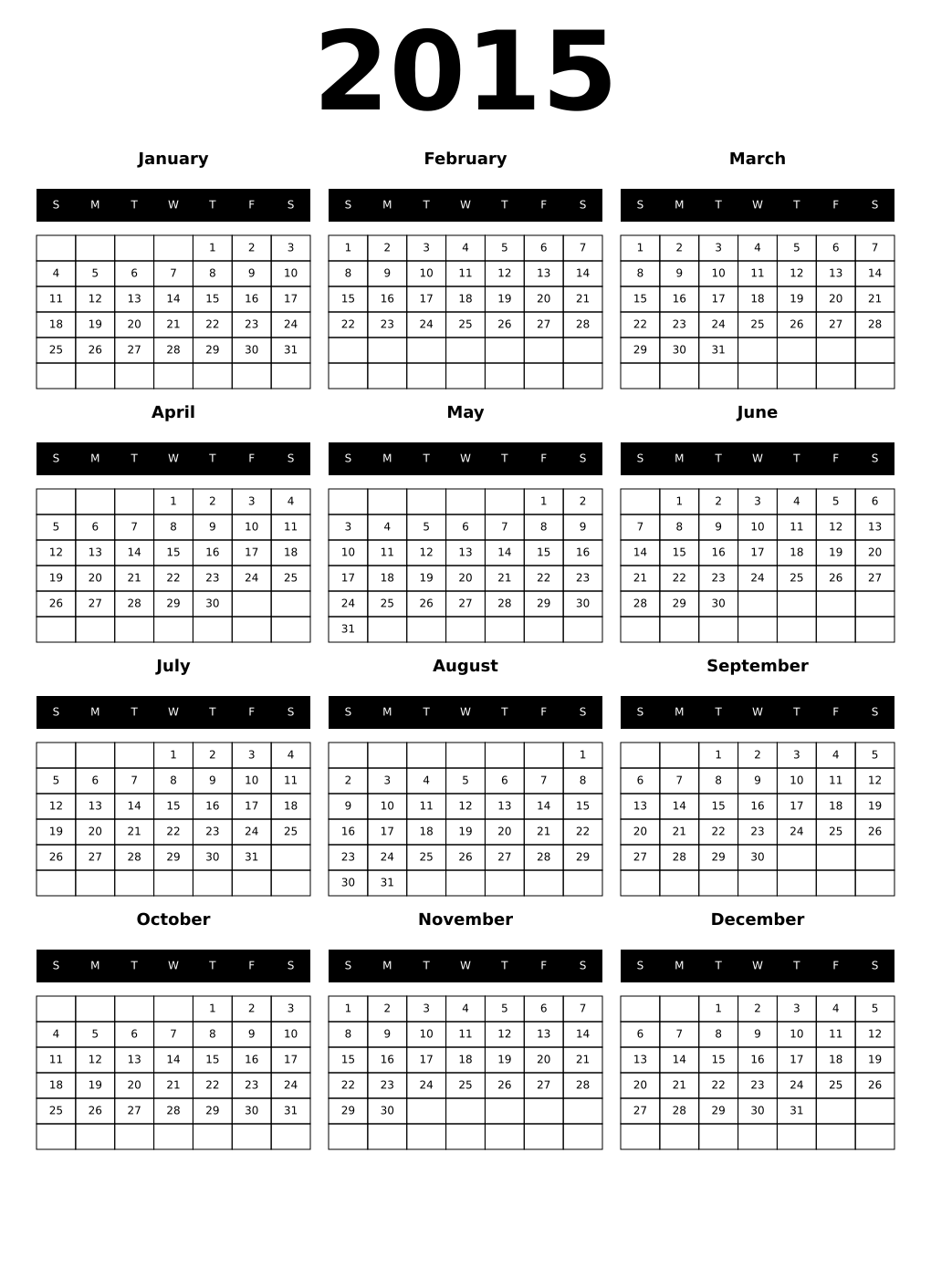 Printable 2015 Calendars