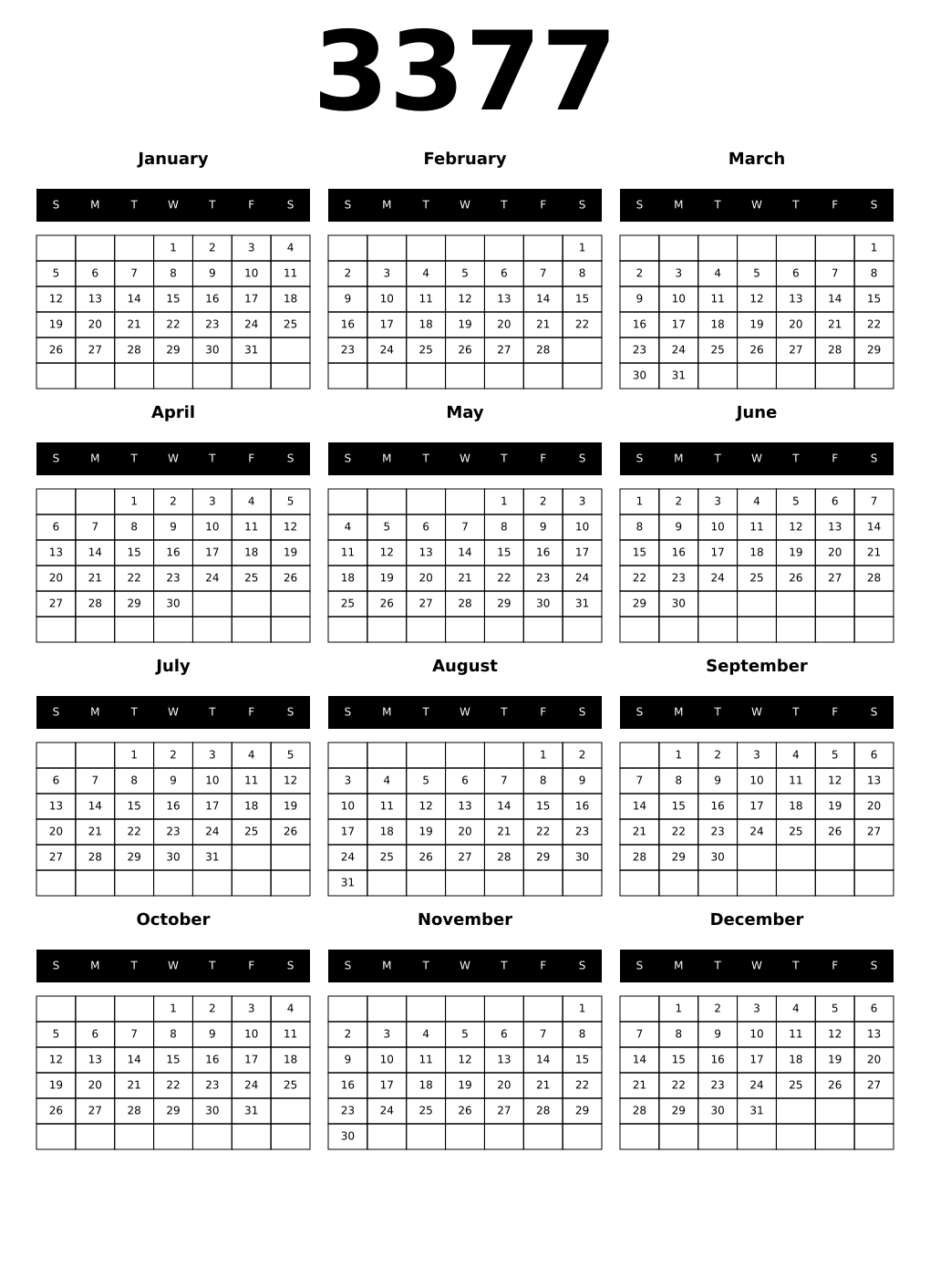 Printable 3377 Calendars
