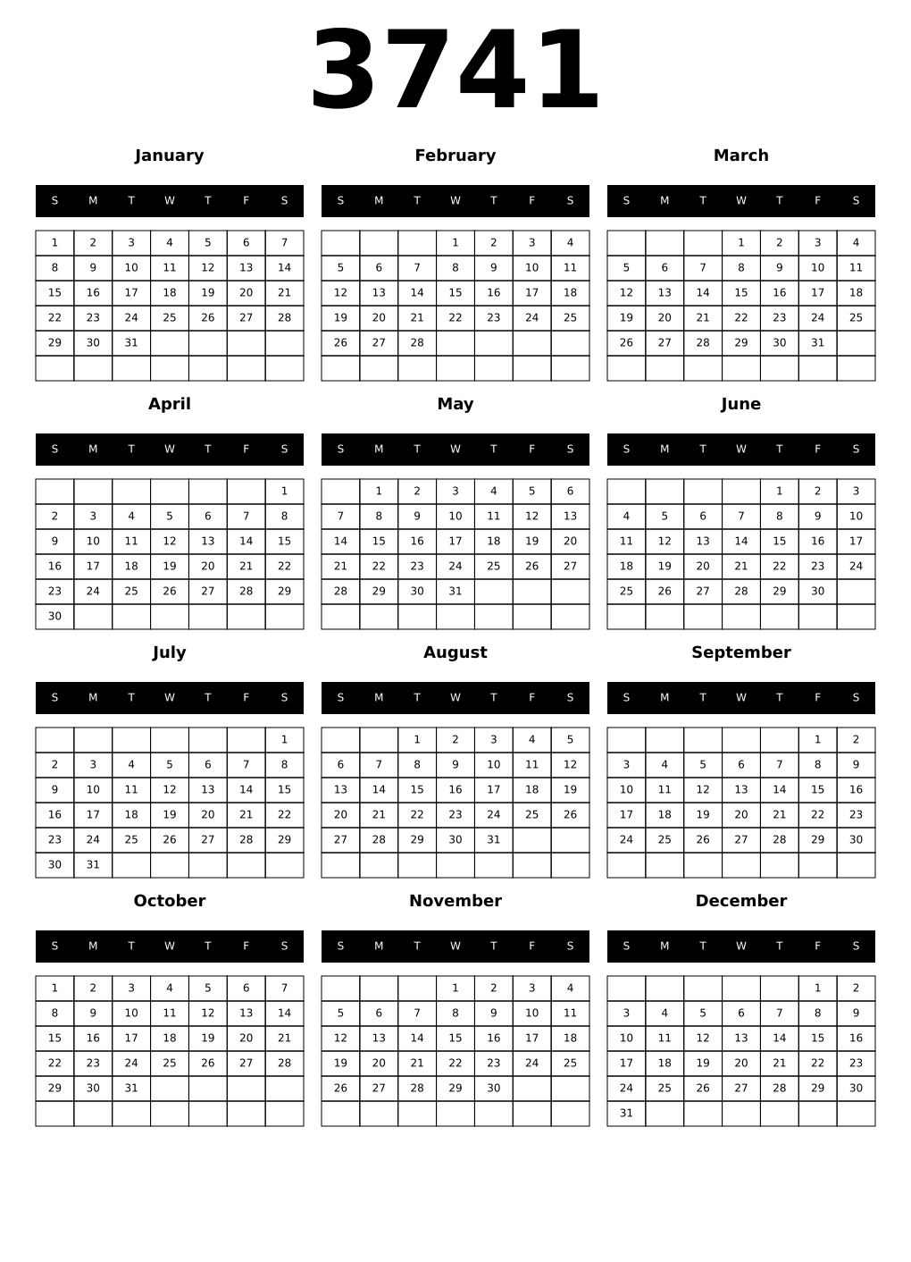Printable 3741 Calendars