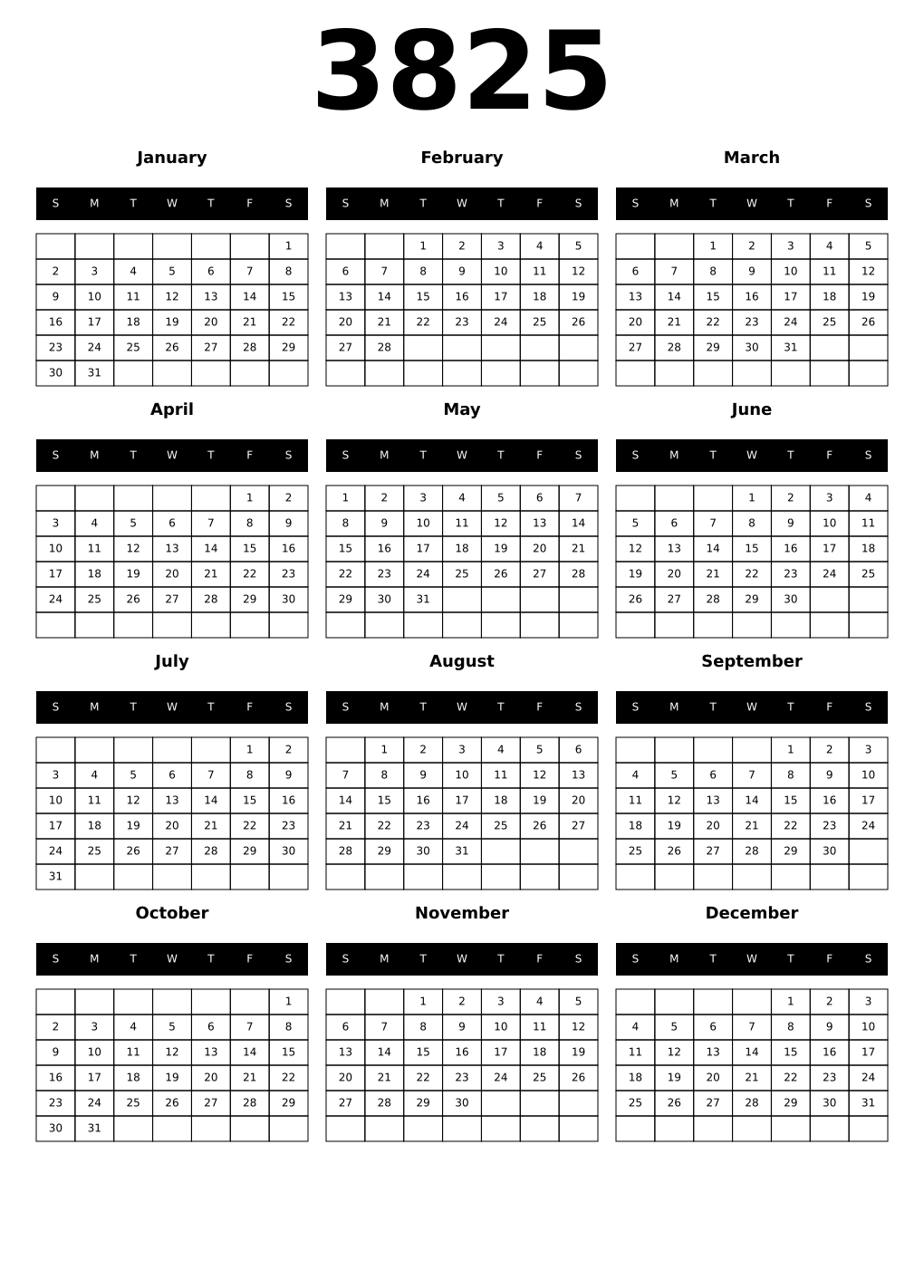 Printable 3825 Calendars