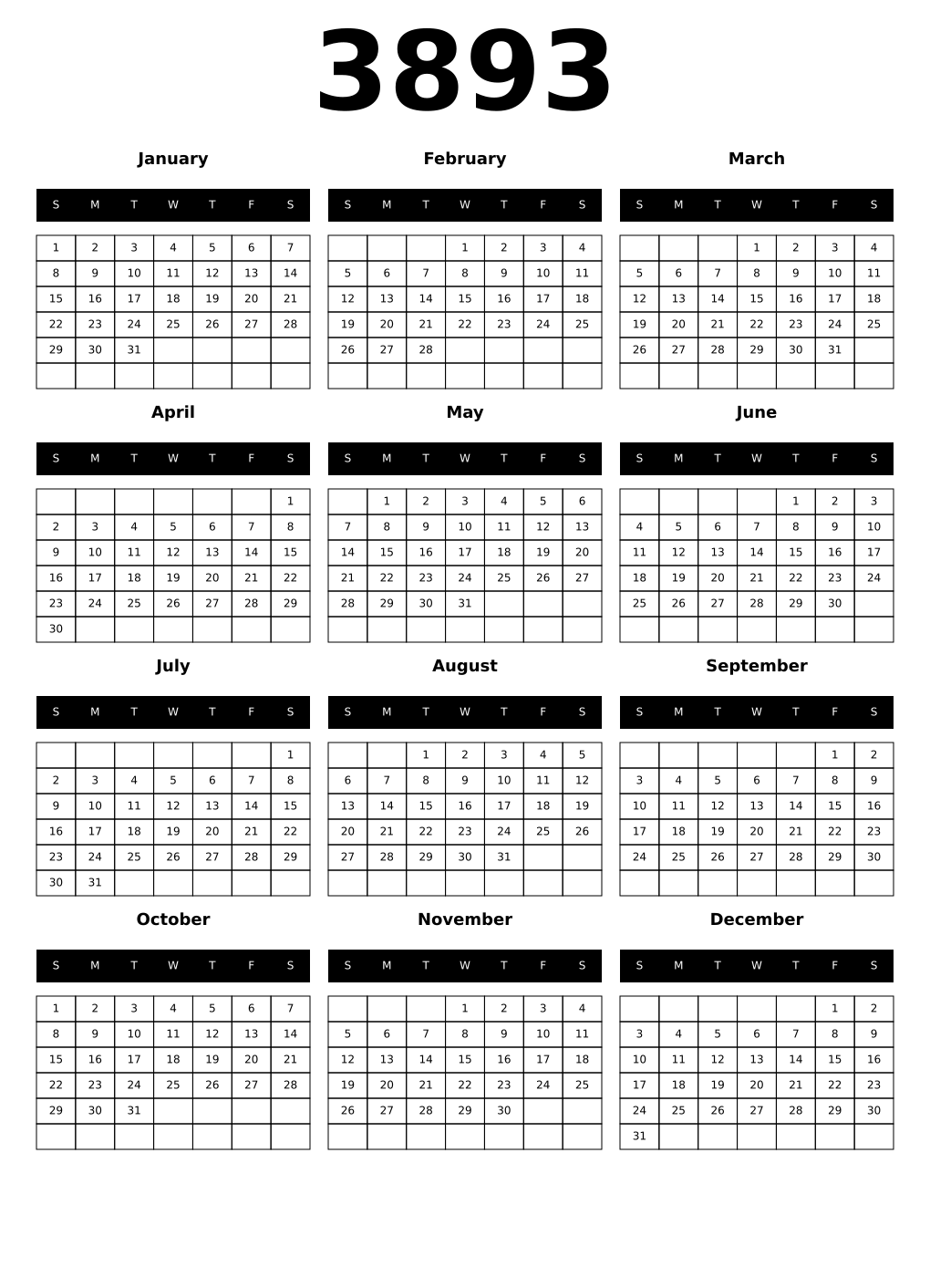 Printable 3893 Calendars