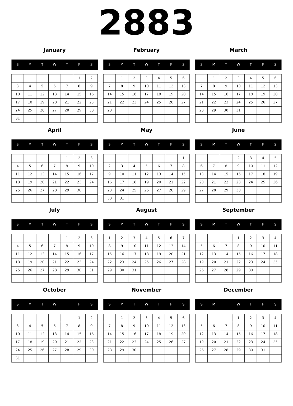 Printable 2883 Calendars