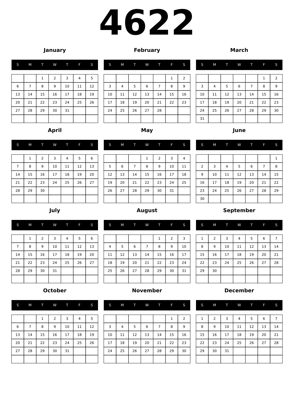 Printable 4622 Calendars