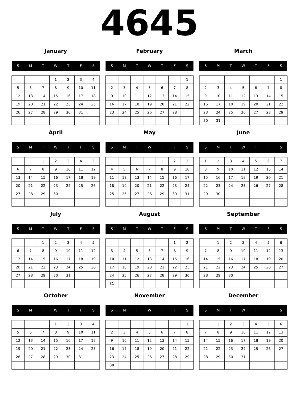 Printable 4645 Calendars