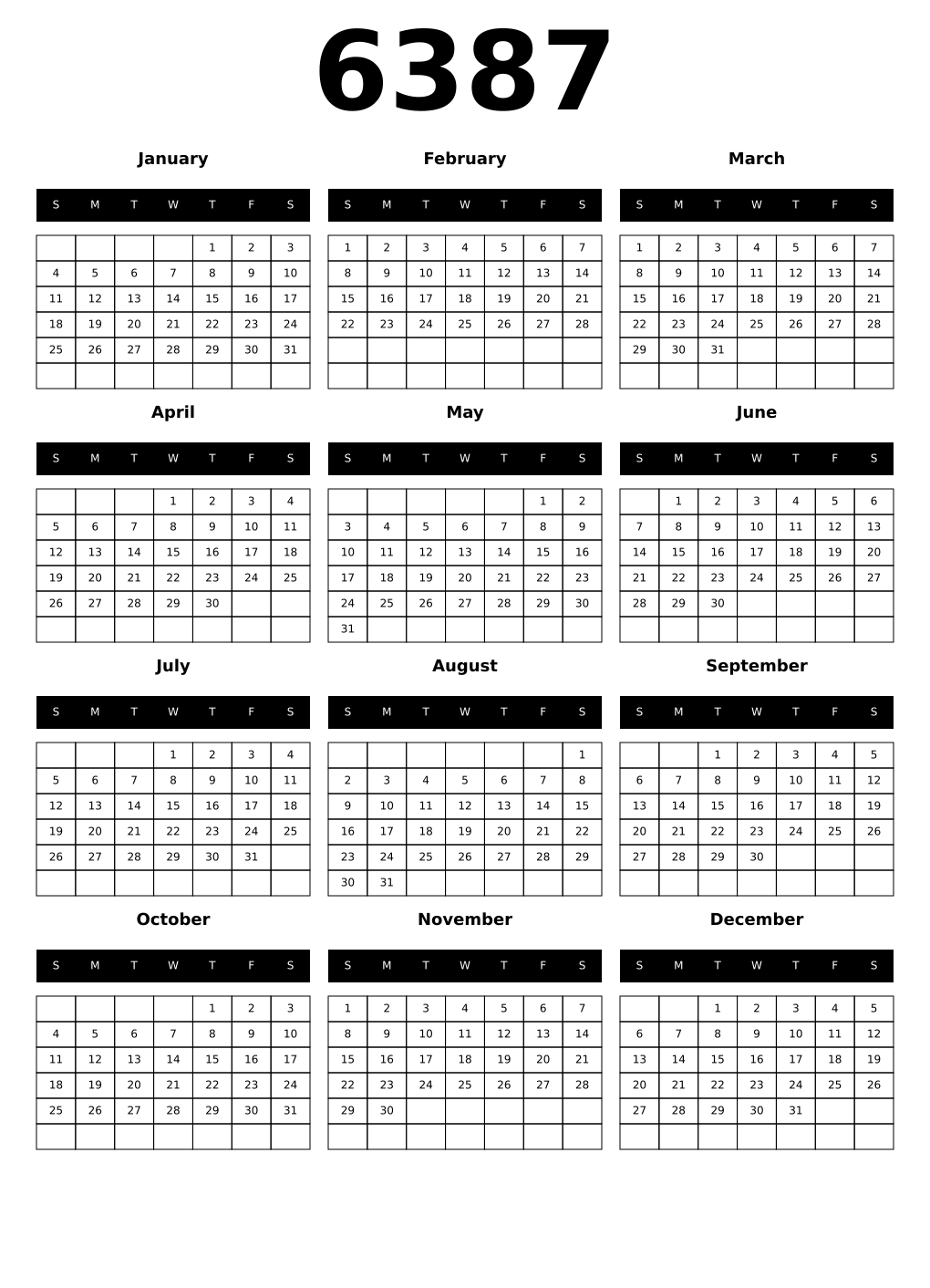 Printable 6387 Calendars