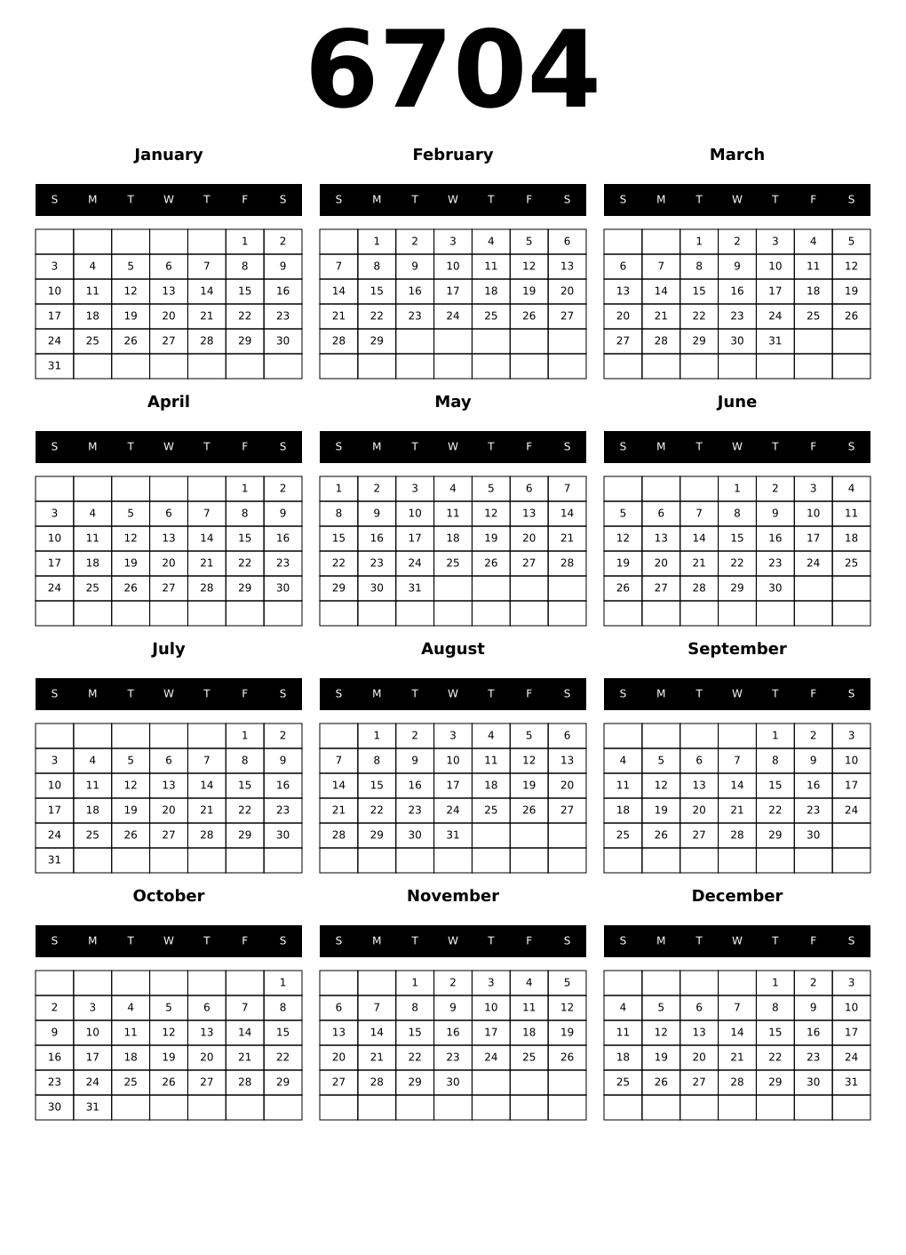Printable 6704 Calendars