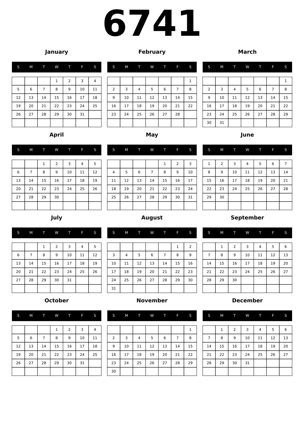 Printable 6741 Calendars