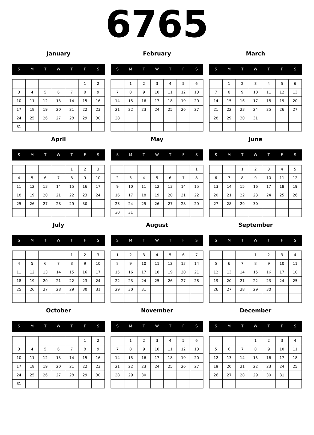 Printable 6765 Calendars