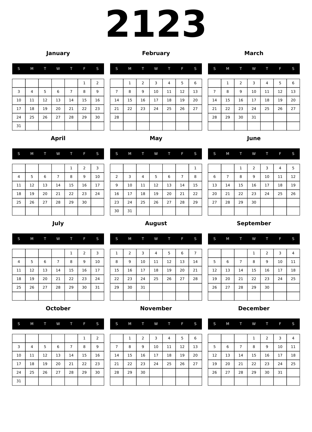 Printable 2123 Calendars