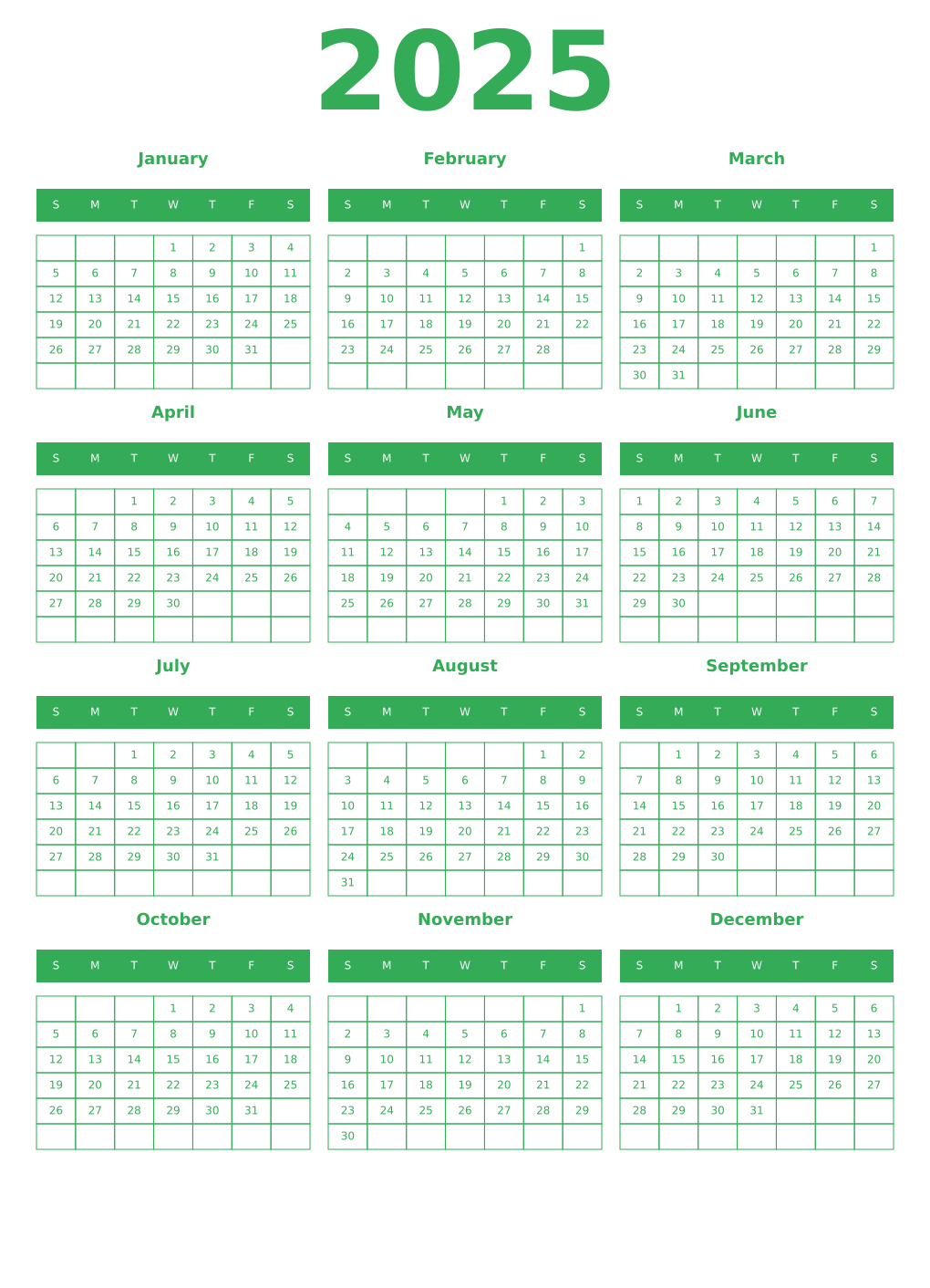 Printable 2025 Calendars