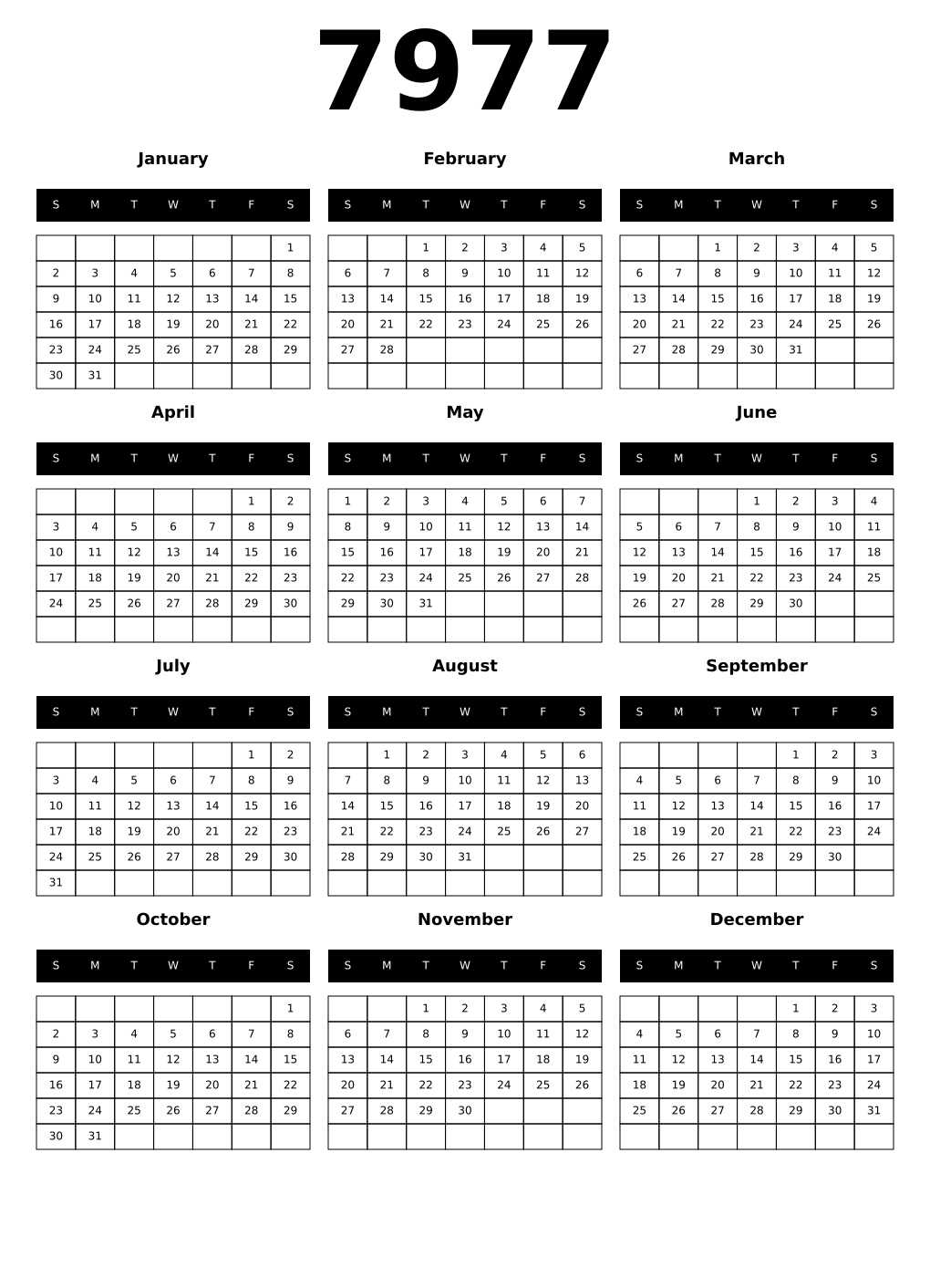 Printable 7977 Calendars