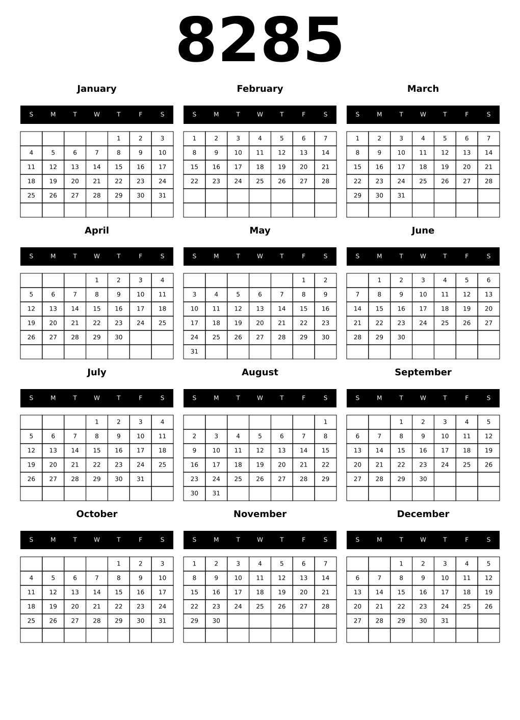Printable 8285 Calendars