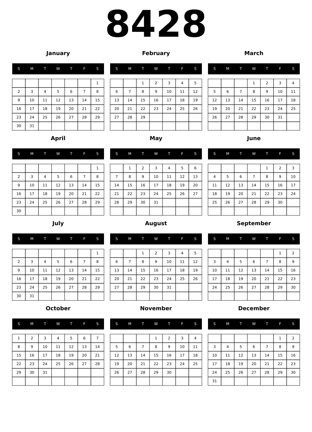 Printable 8428 Calendars