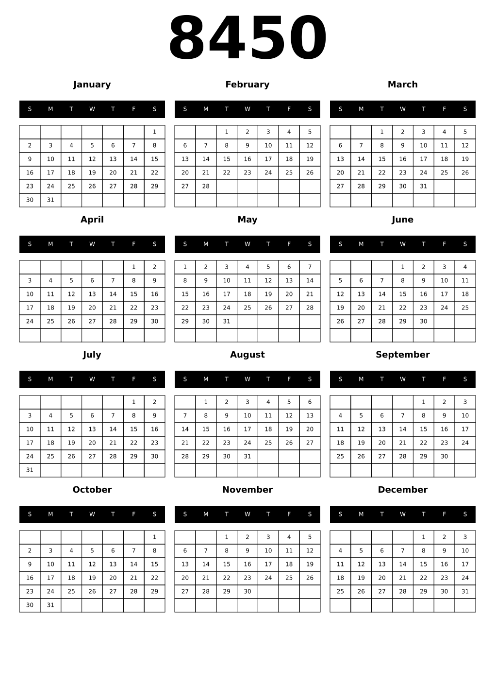 Printable 8450 Calendars