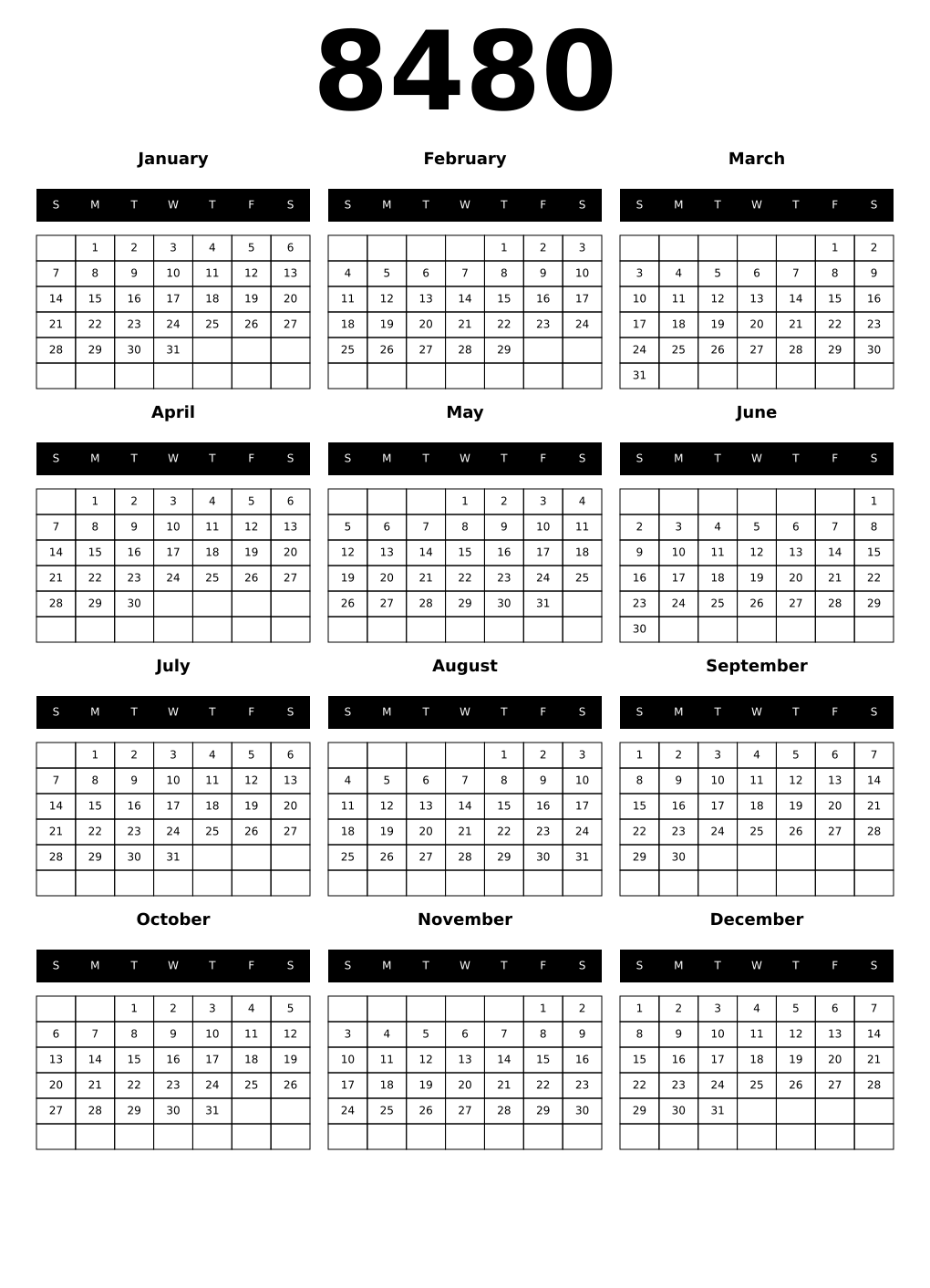 Printable 8480 Calendars