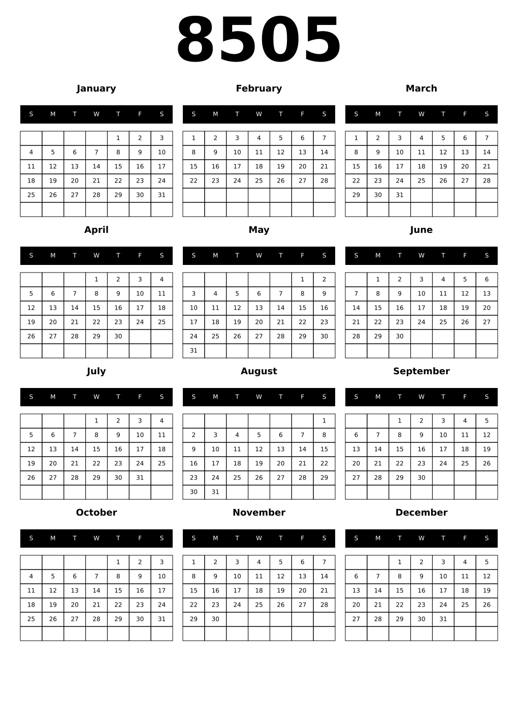 Printable 8505 Calendars