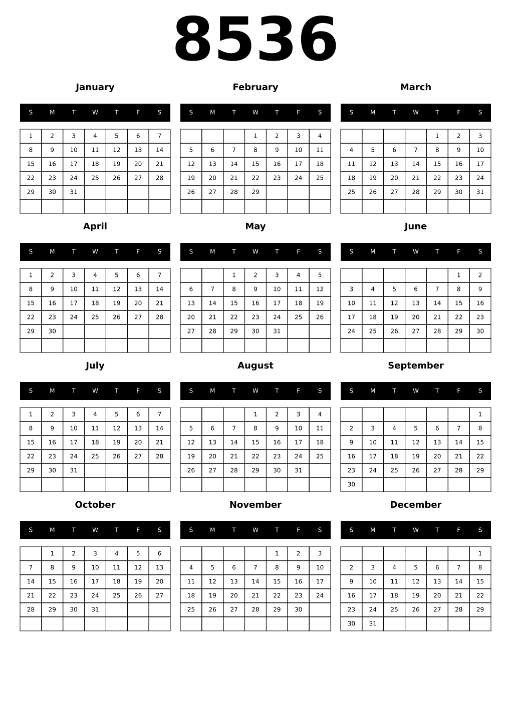 Printable 8536 Calendars