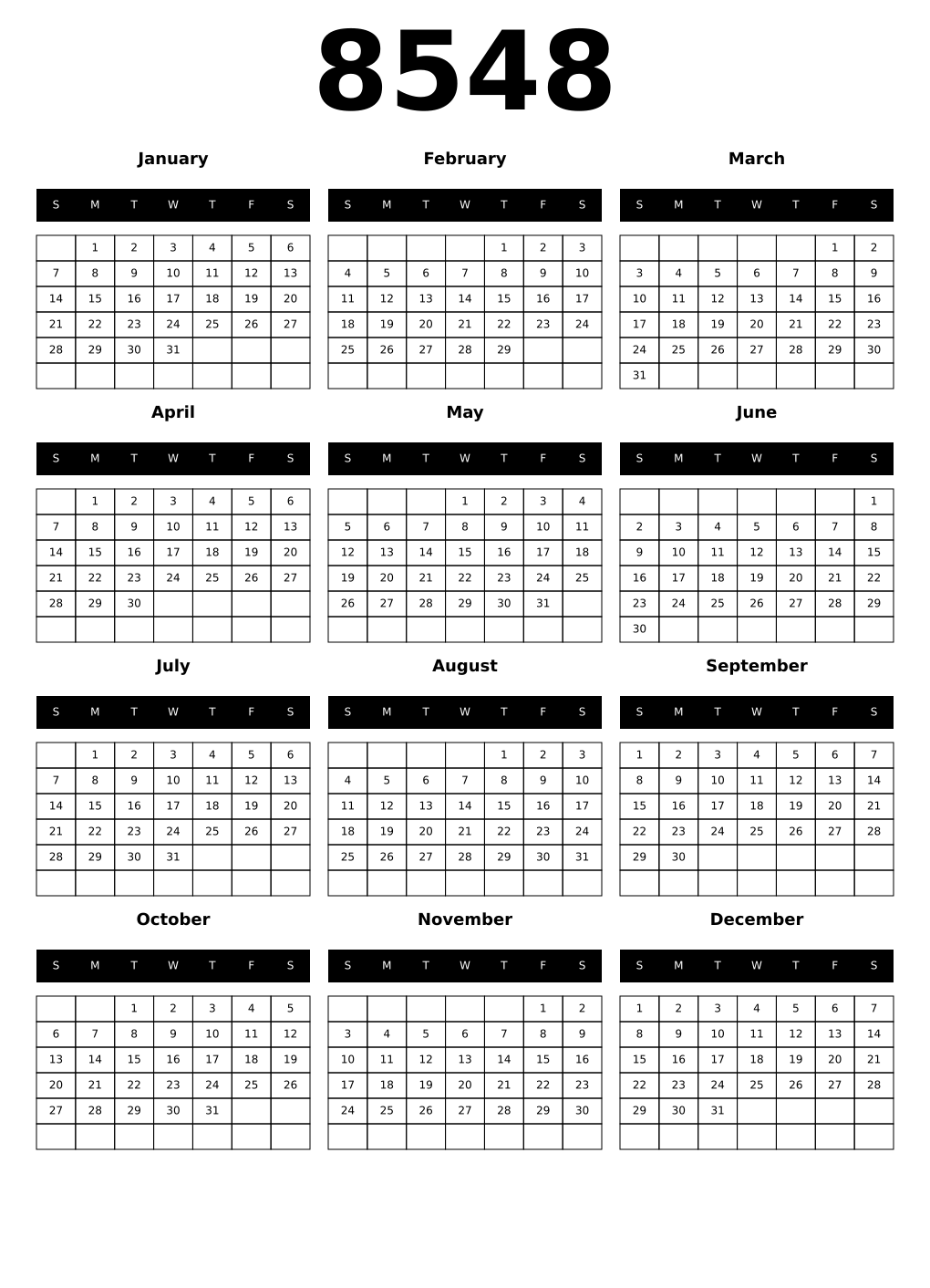 Printable 8548 Calendars