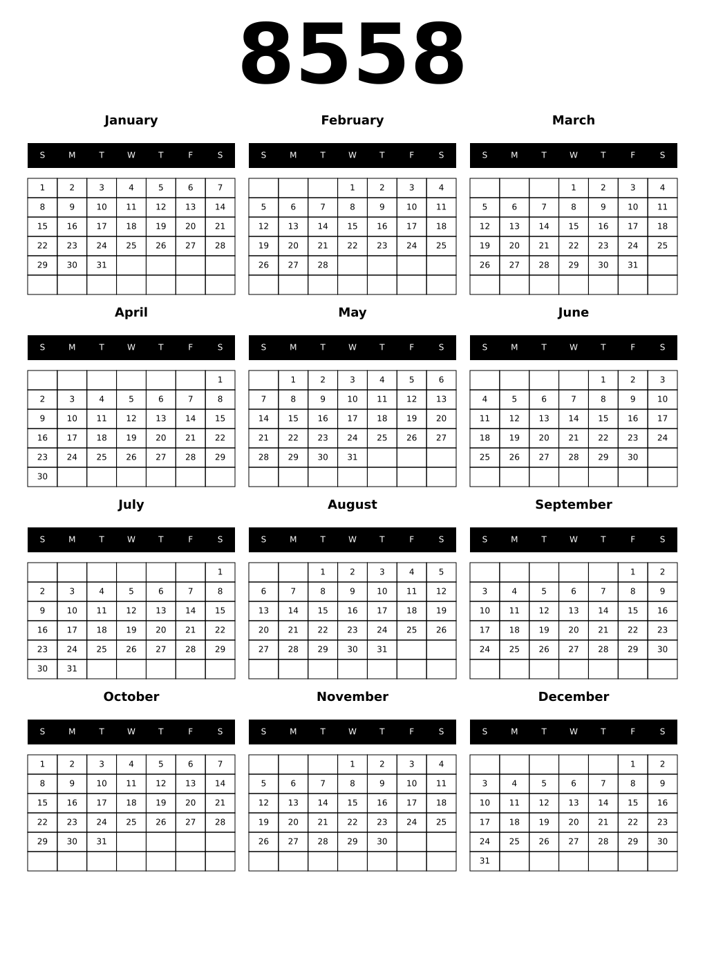 Printable 8558 Calendars