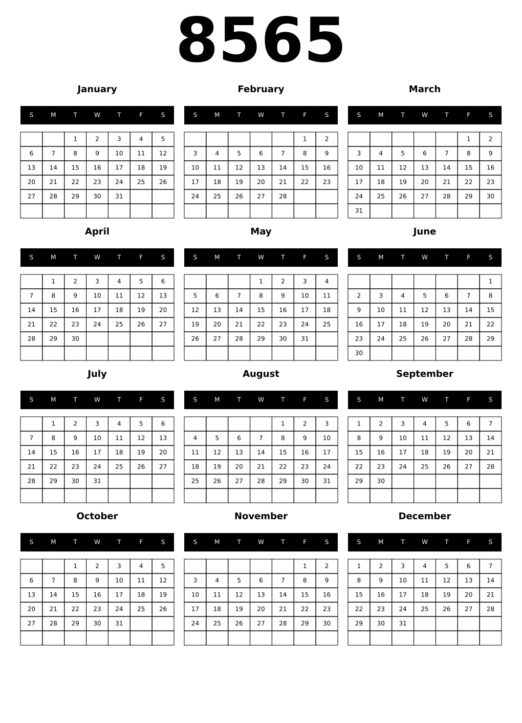 Printable 8565 Calendars