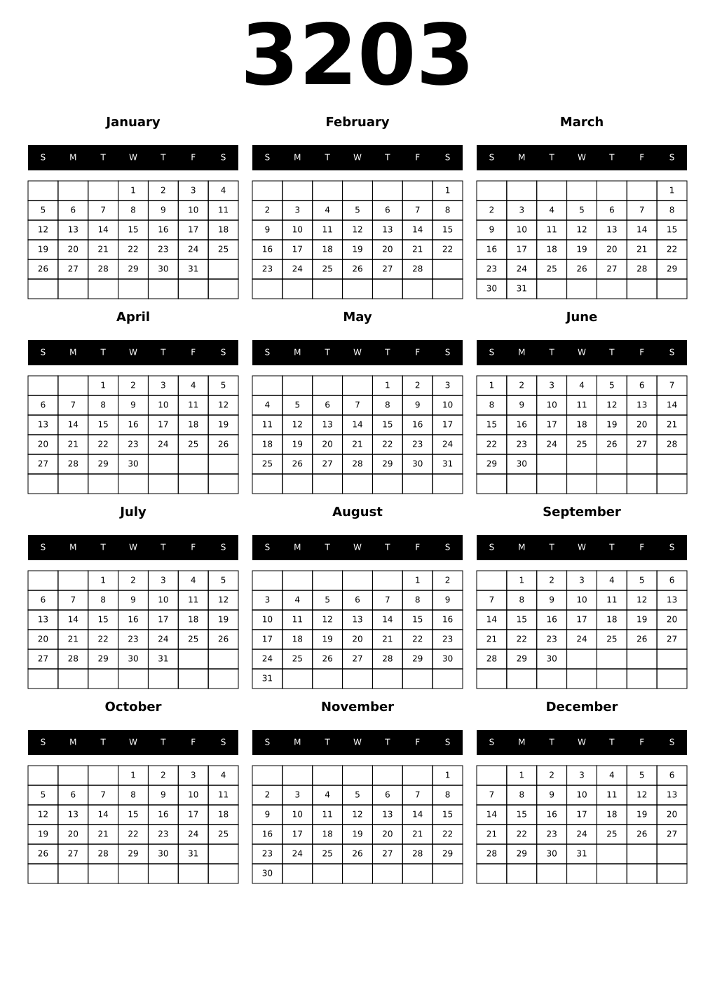 Printable 3203 Calendars