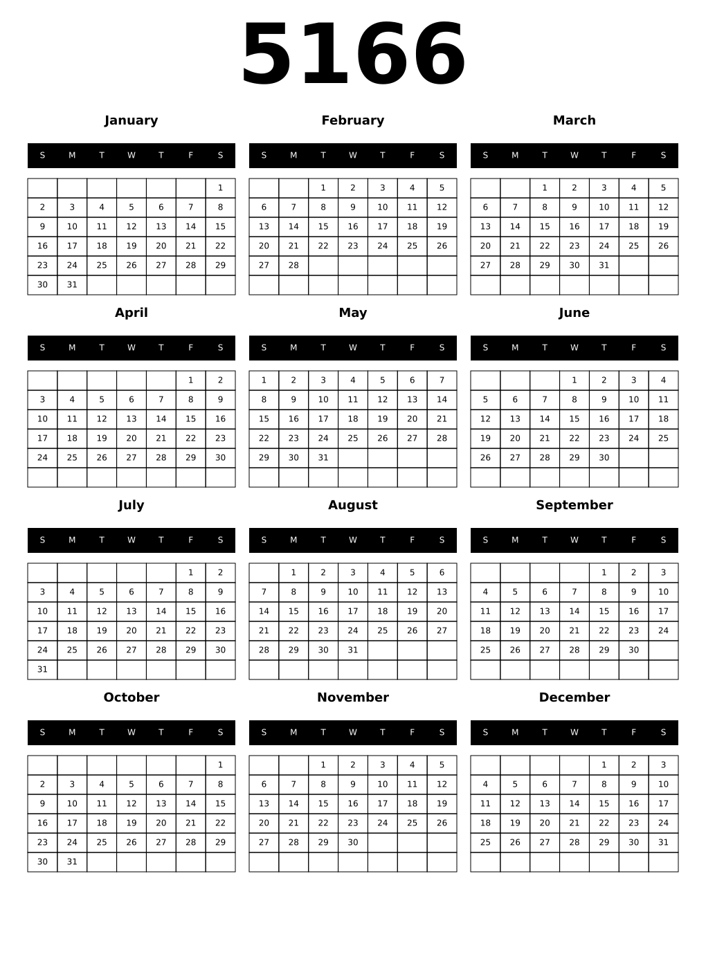 Printable 5166 Calendars