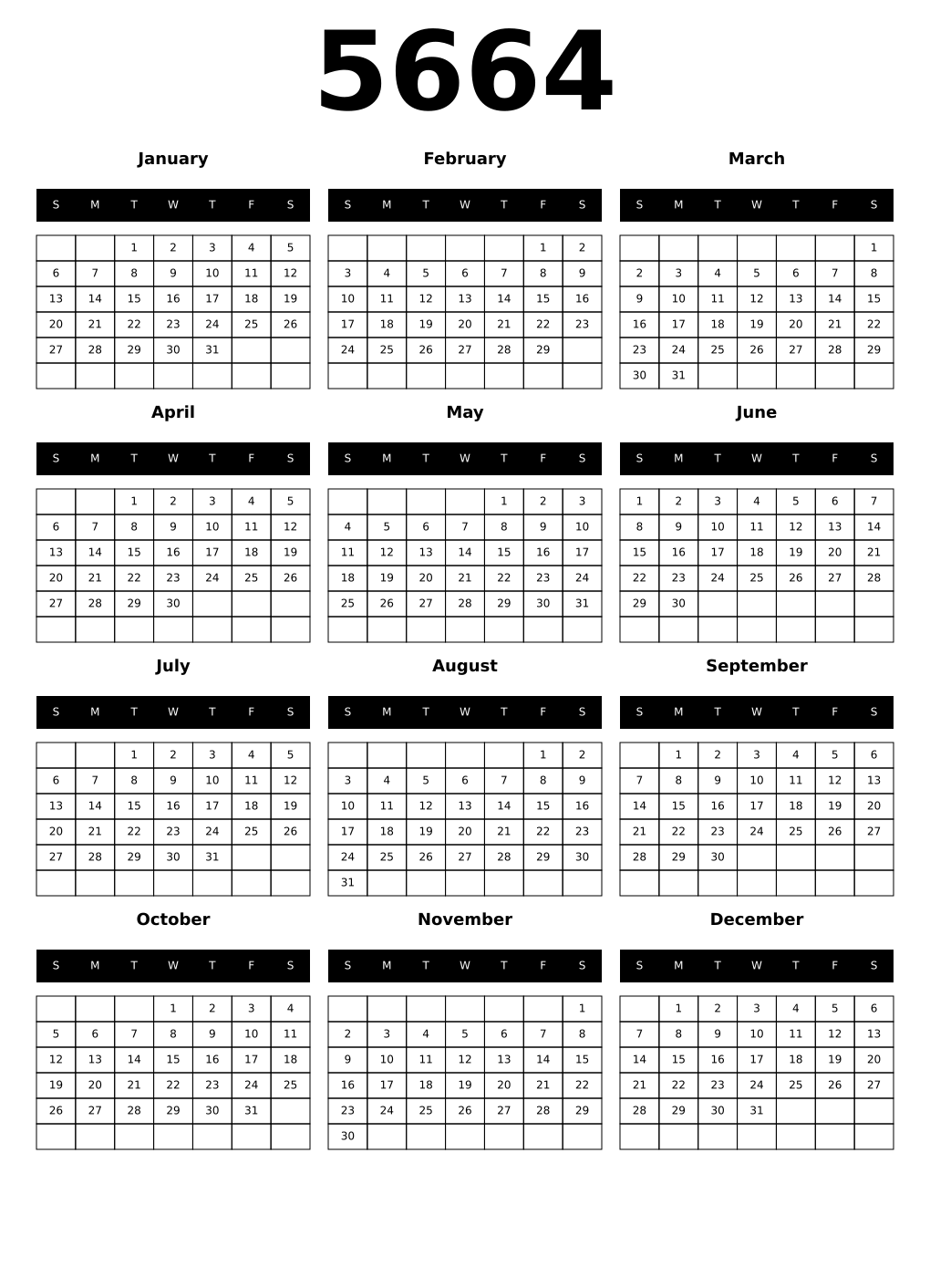 Printable 5664 Calendars
