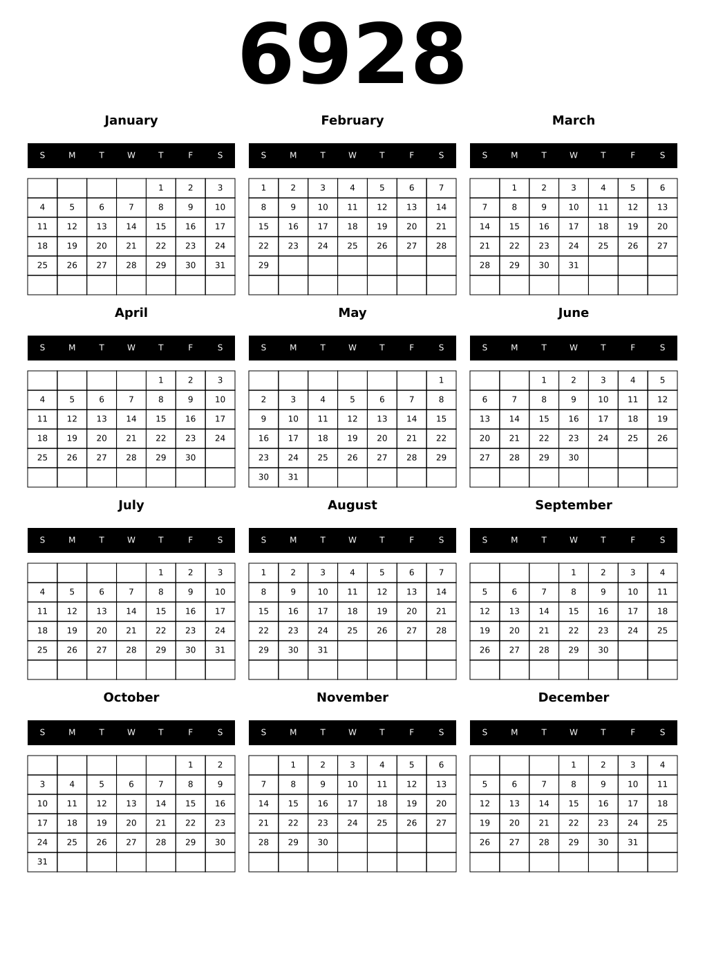 Printable 6928 Calendars