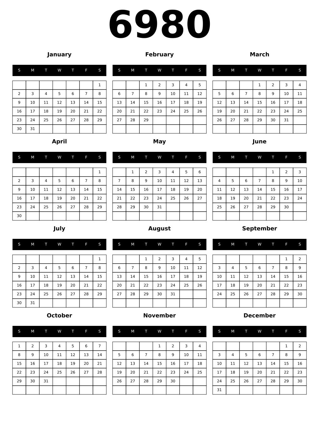 Printable 6980 Calendars