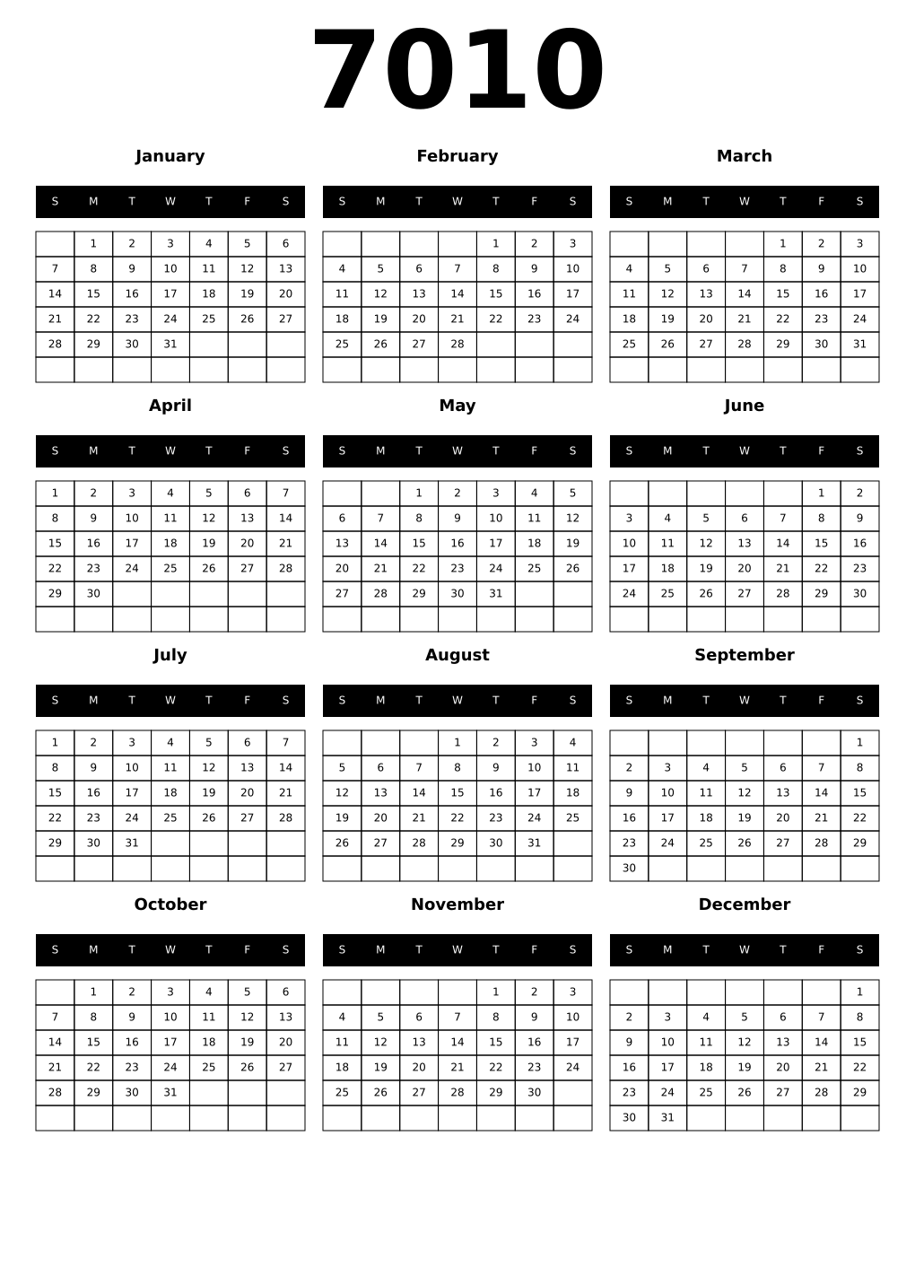 Printable 7010 Calendars