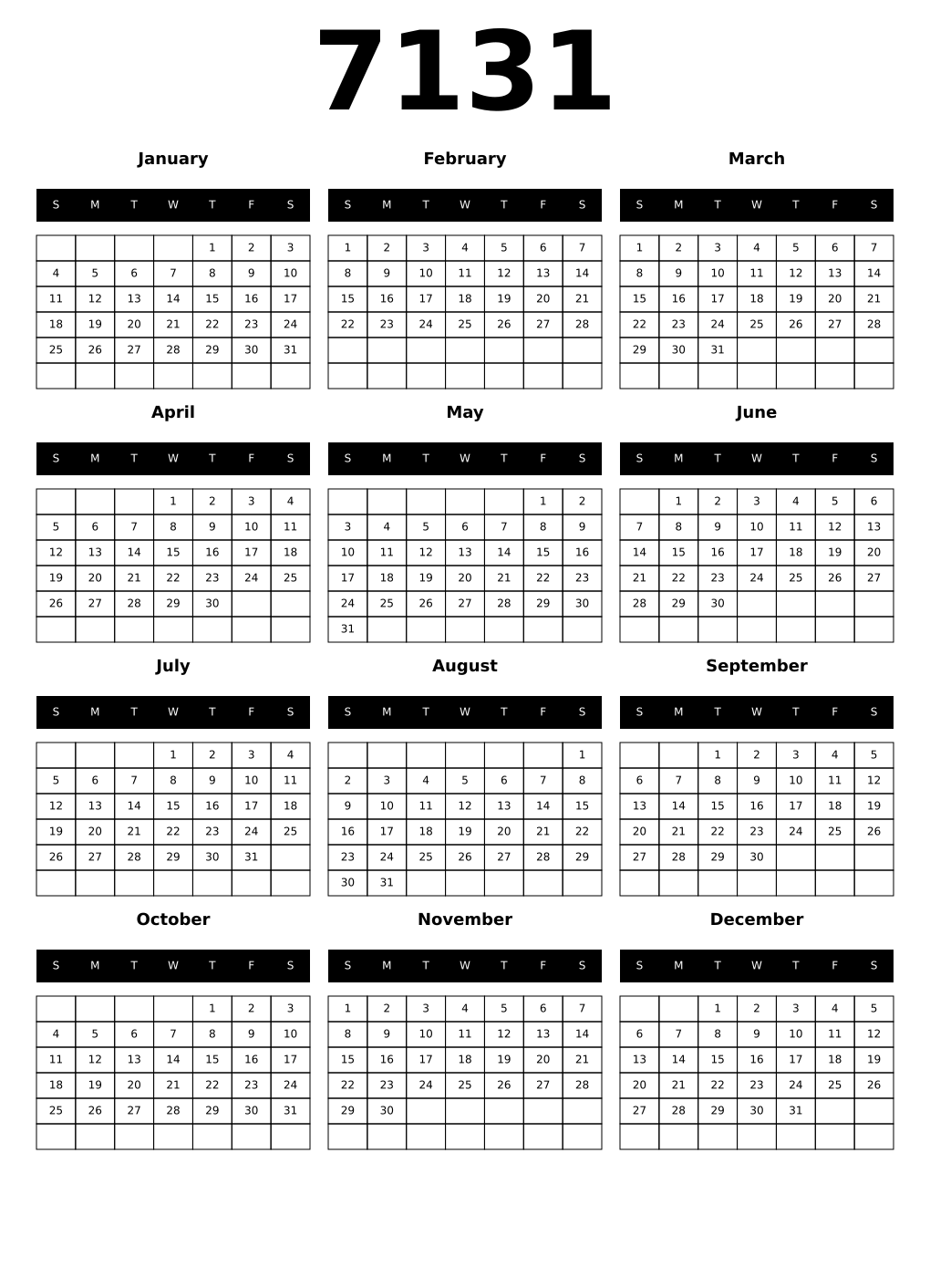 Printable 7131 Calendars